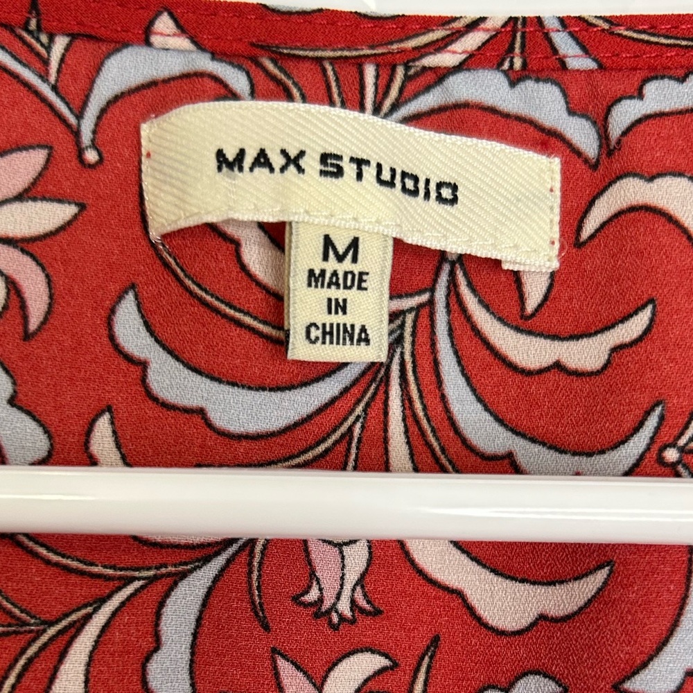 Max Studio Red Print Short-Sleeve Blouse, peplum,floral, fairycore - Picture 3 of 5